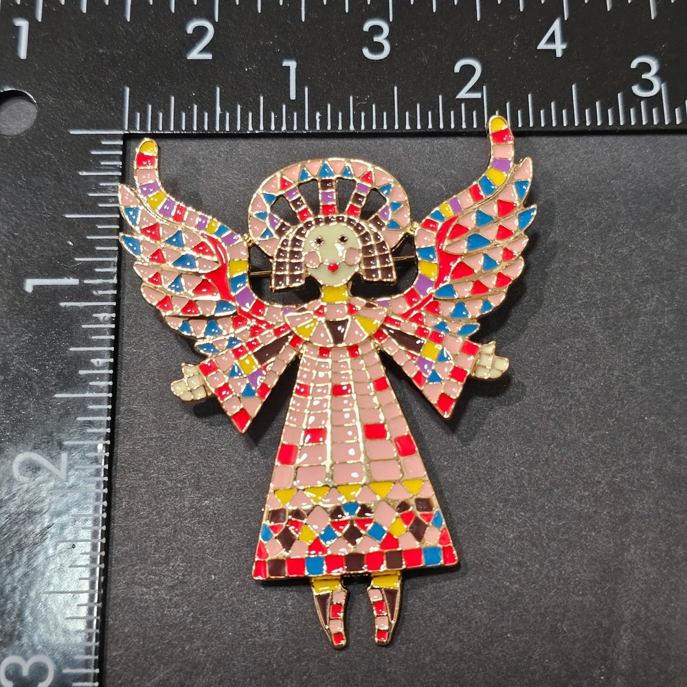 Angel Fairy Enamel Brooch Multicolor Enamel Mosaic Stained Glass Style Fairycore - Picture 2 of 6